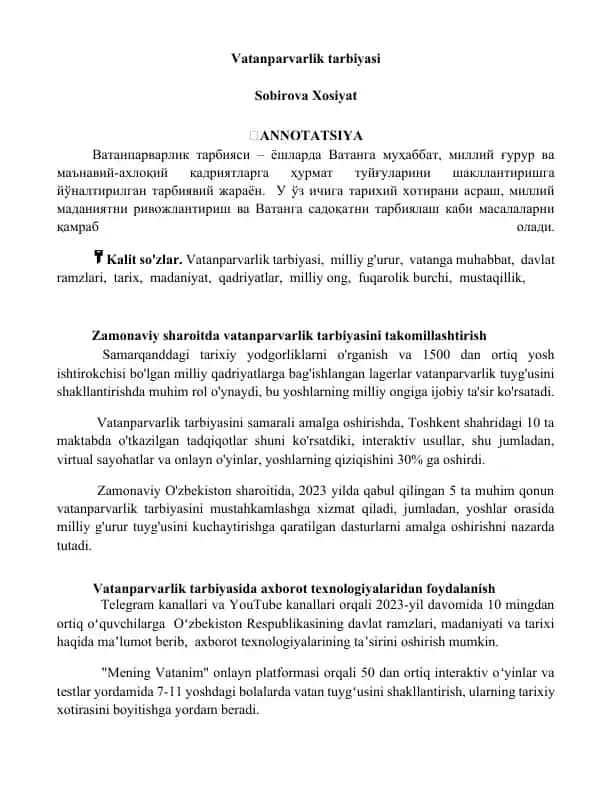 Vatanparvarlik tarbiyasi