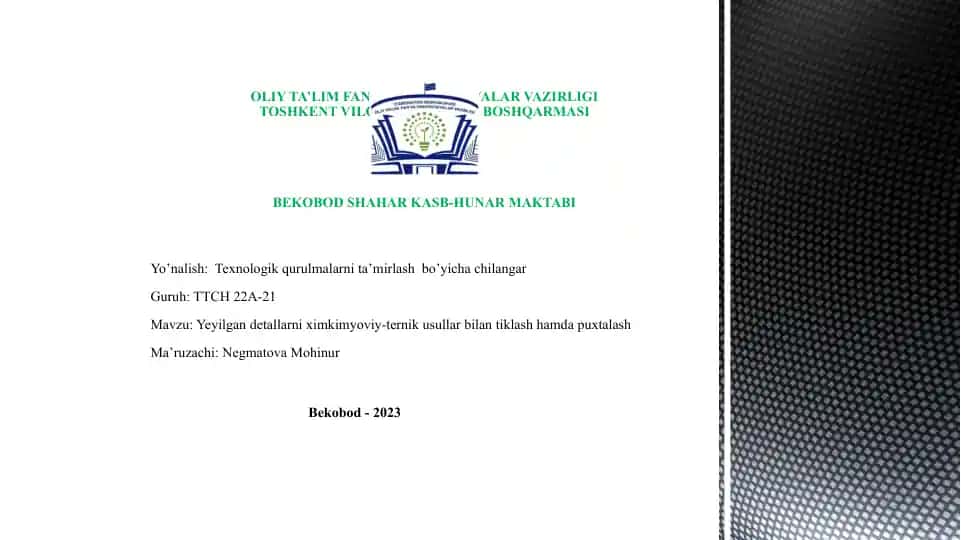 Metall va qotishmalarni qayta ishlash maqsadida elektrokimyoviy va kimyoviy-termik ta'sir ko'rsatish