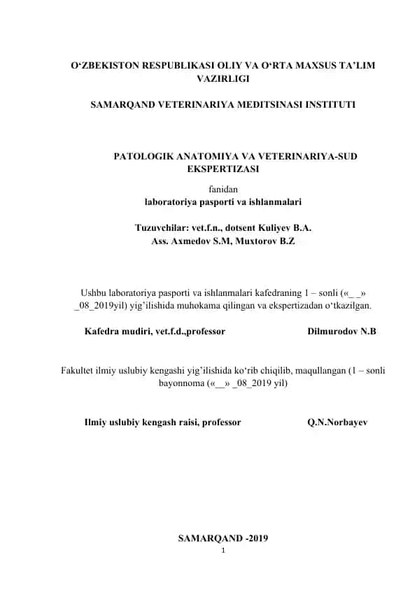 Laboratoriya Pasporti va Ishlanmalari