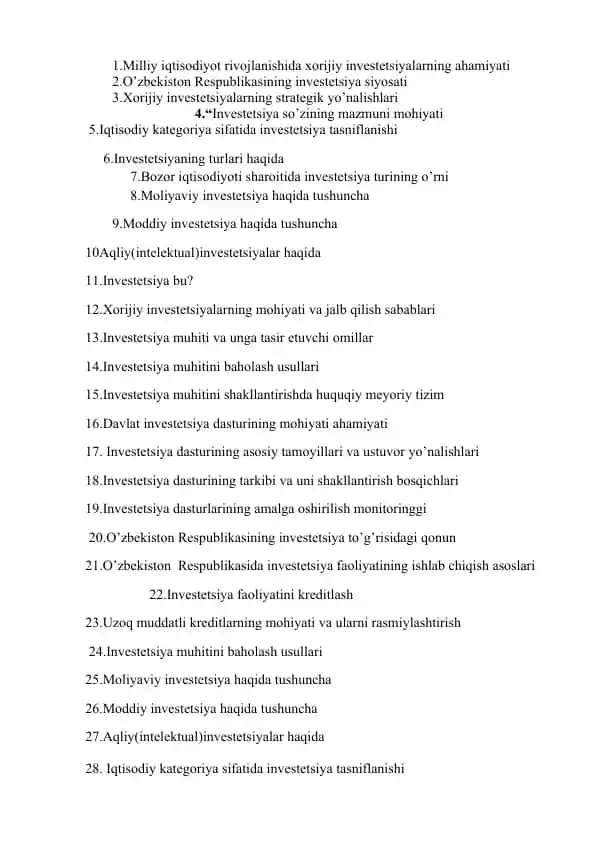Investitsiyalar haqida ma’lumotlar