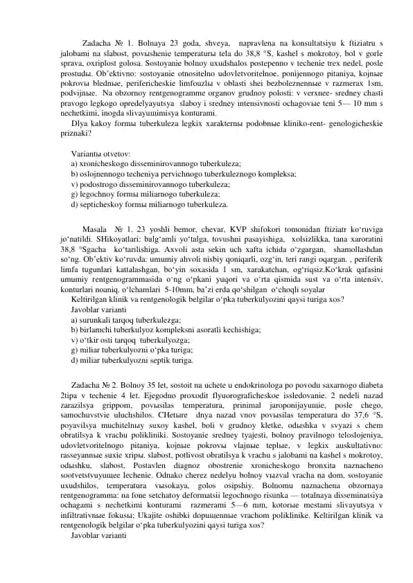 Tuberkulez haqida test savollari