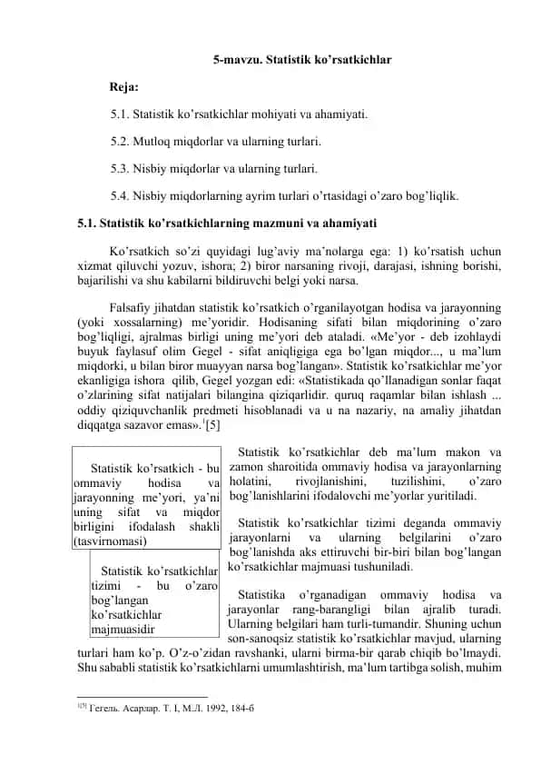 Statistik ko’rsatkichlar