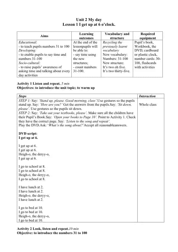 Unit 2 My day