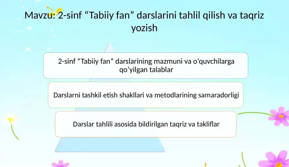 2-sinf “Tabiiy fan” darslarini tahlil qilish va taqriz yozish