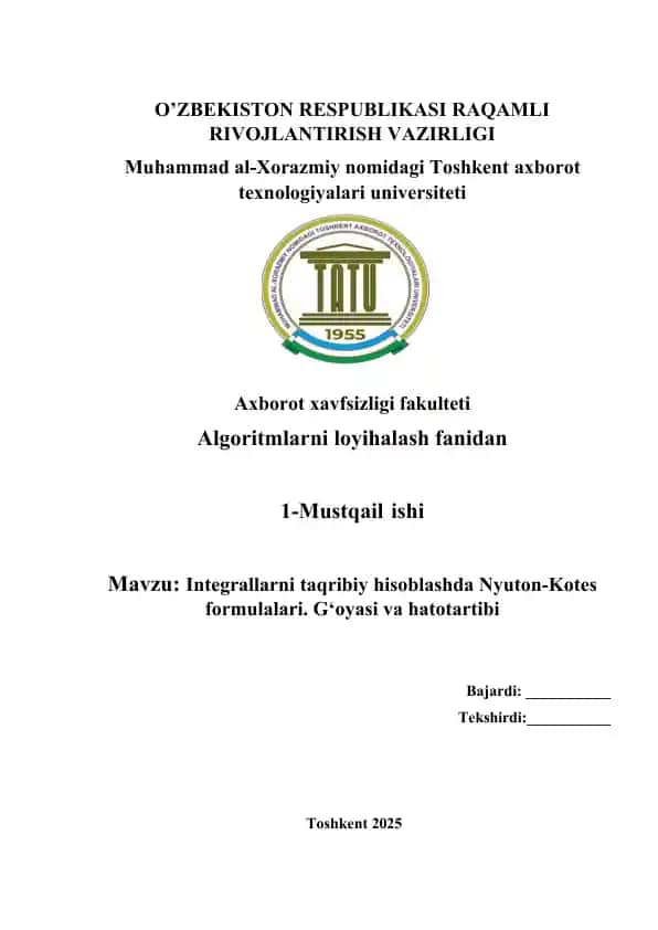 Integrallarni taqribiy hisoblashda Nyuton-Kotes formulalari. G‘oyasi va hatotartibi