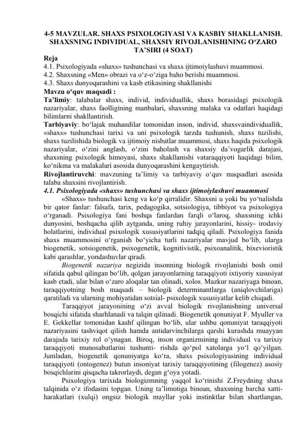 Shaxs Psixologiyasi va Kasbiy Shakllanish