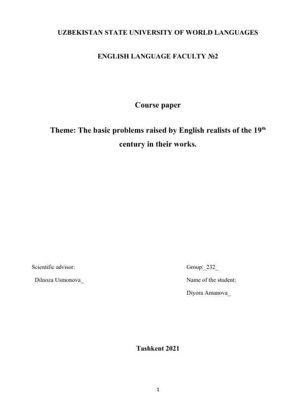 The basic problems raised by English realists of the 19th century in their works
