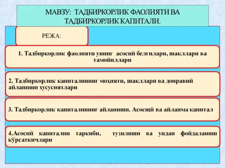 Kichik biznes va xususiy tadbirkorlikning erkinlashtirilishi va ra'g'batlantirilishi (uyga vazifa)