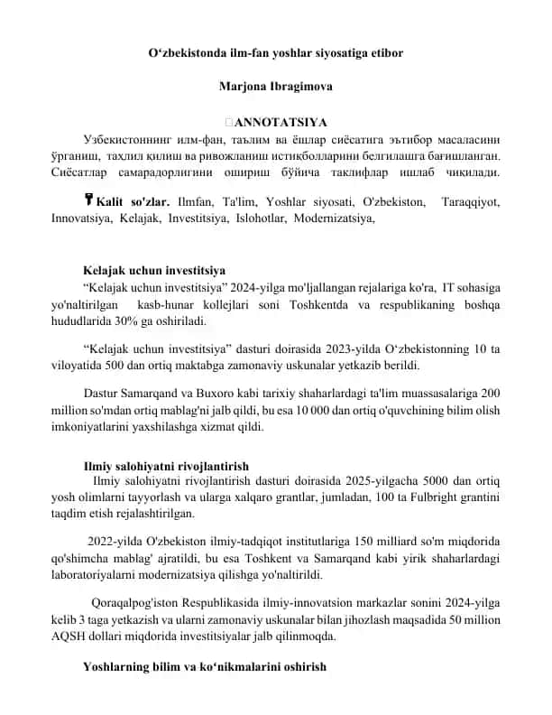 Kelajak uchun investitsiya