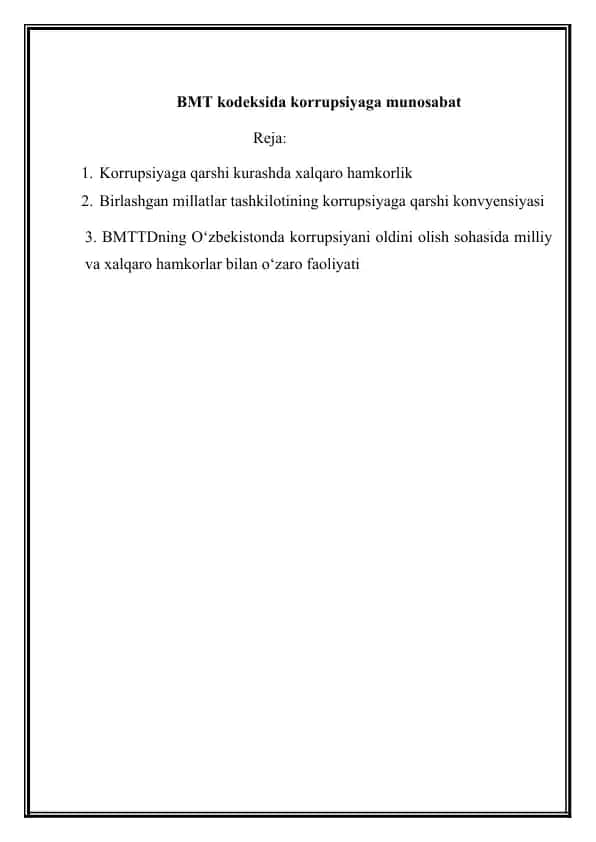 BMT kodeksida korrupsiyaga munosabat