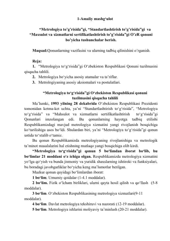 Metrologiya to‘g‘risida