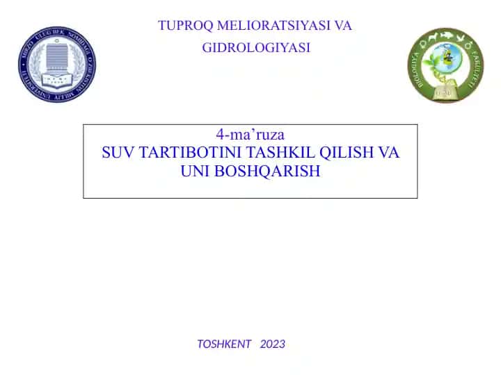 Tuproqmelioratsiyasi va Gidrologiyasi