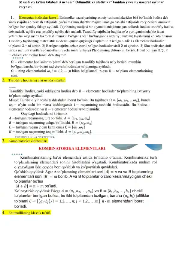 Ehtimollik va statistika