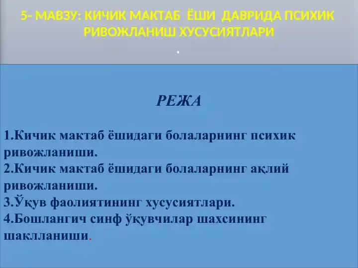 Kichik maktab yoshidagi bolalarning psixik rivojlanishi