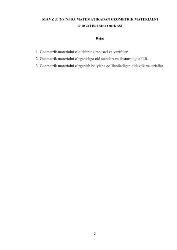 Geometrik materialni o’qitishning metodikasi