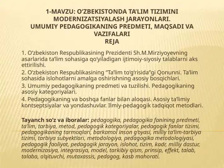 O‘zbekistonda ta’lim tizimini modernizatsiyalash jarayonlari