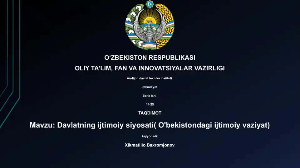 Davlatning ijtimoiy siyosati( O'bekistondagi ijtimoiy vaziyat)
