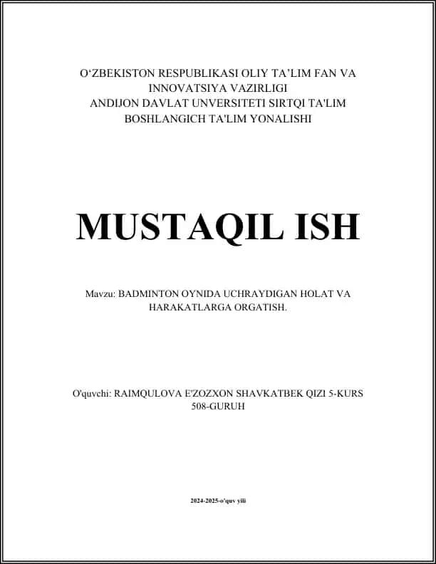 Badminton O'yini Teknikalaridan To'p Uzatish va Zarb Texnikasi