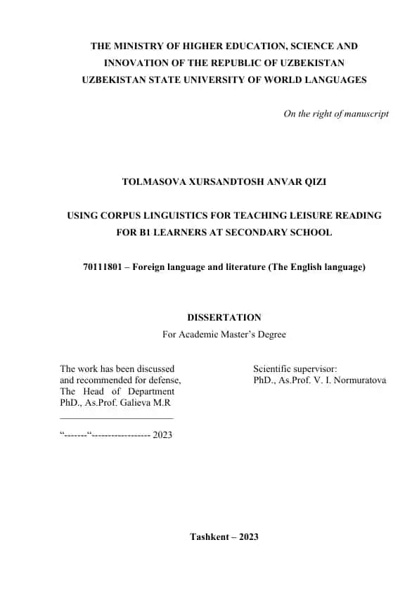 Using Corpus Linguistics for Teaching Leisure Reading for B1 Learners at Secondary School