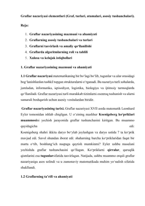 Graflar nazariyasi elementlari