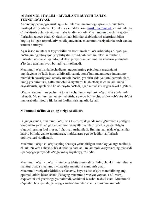 Muammoli ta'lim - rivojlanuvchi ta'lim texnologiyasi