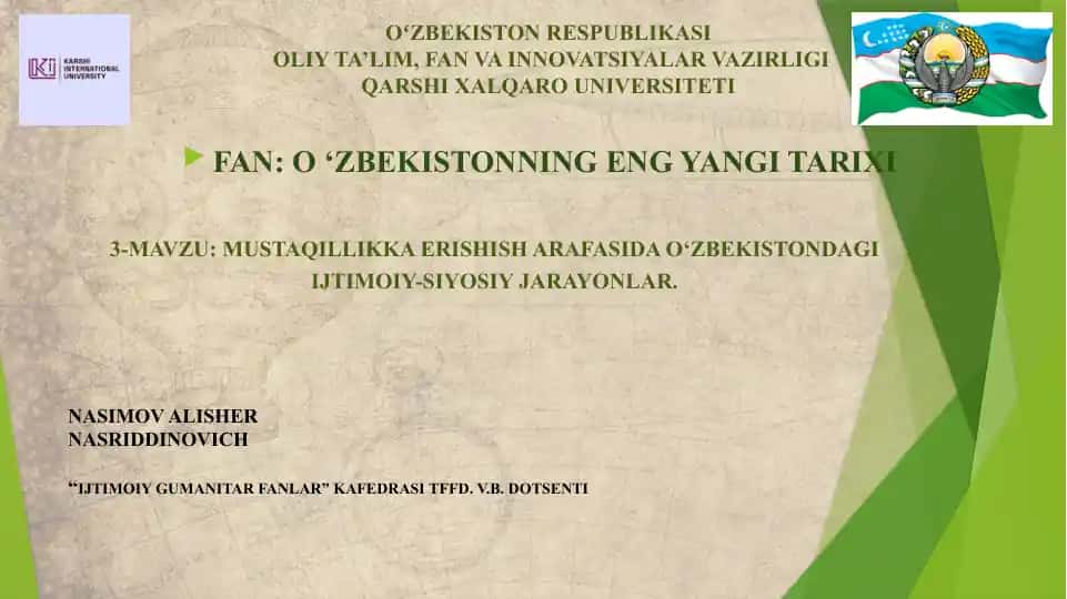 O‘zbekistonning eng yangi tarixi: Mustaqillikka erishish arafasida O‘zbekistondagi ijtimoiy-siyosiy jarayonlar