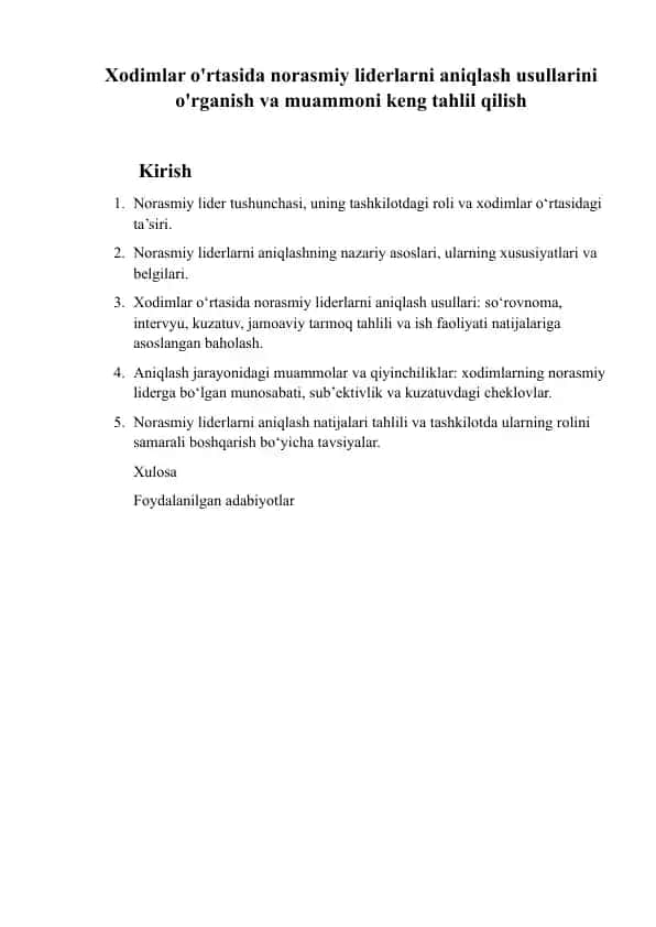Norasmiy liderlarni aniqlash usullari
