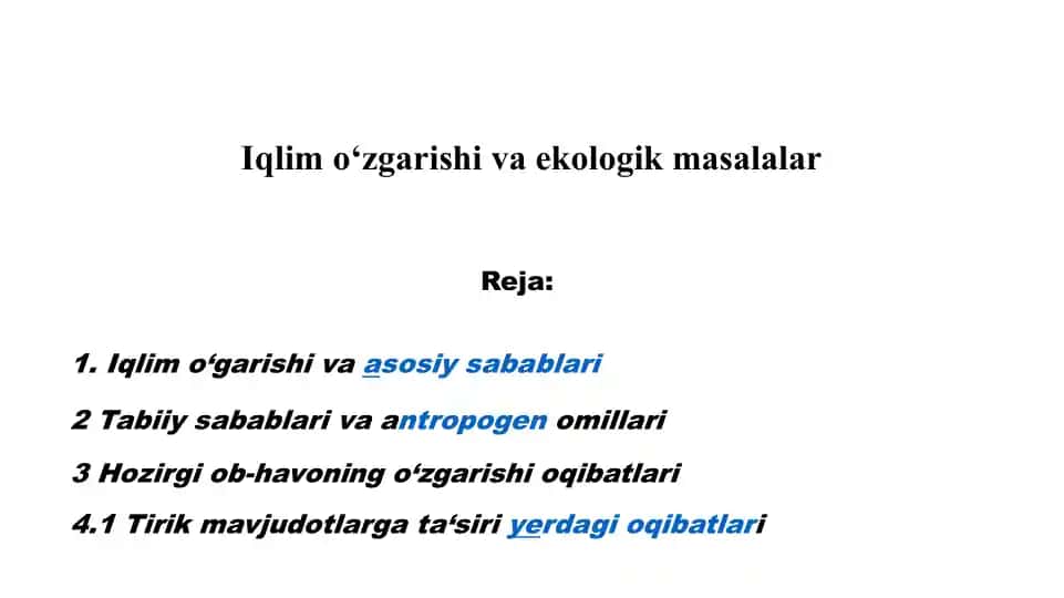 Iqlimo‘zgarishi va ekologik masalalar