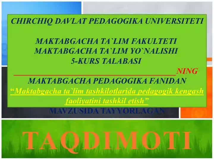 Maktabgacha ta`lim tashkilotlarida pedagogik kengash faoliyatini tashkilotish