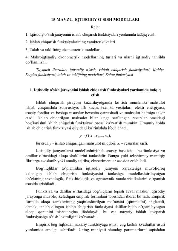 Iqtisodiy O'sish Modellari