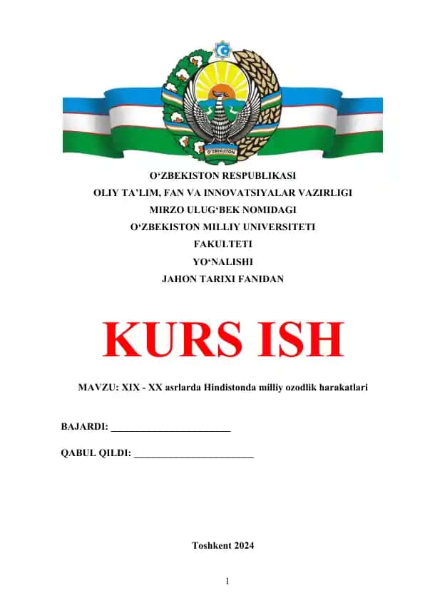 XIX - XX asrlarda Hindistonda milliy ozodlik harakatlari