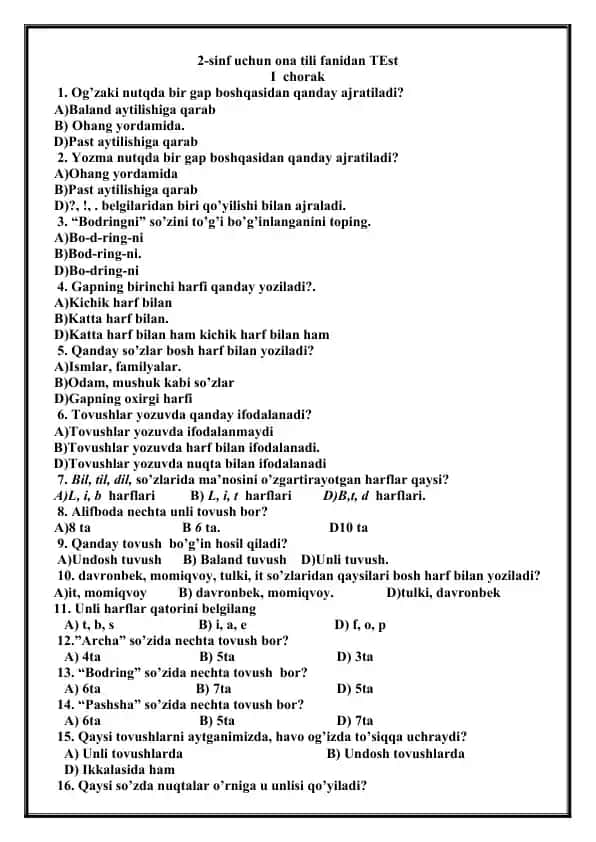Ona tilidan TEst