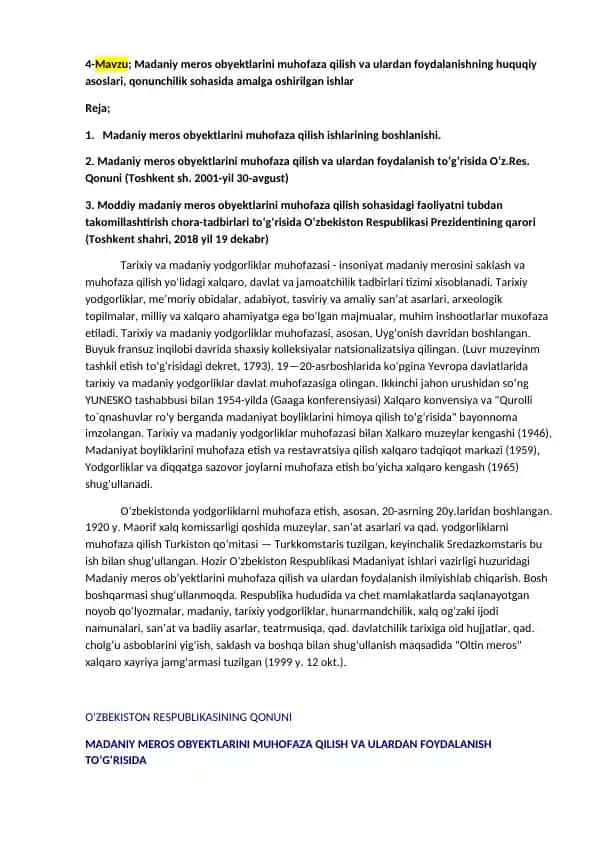 Tarixiy va Madaniy Yodgorliklar Muhofazasi