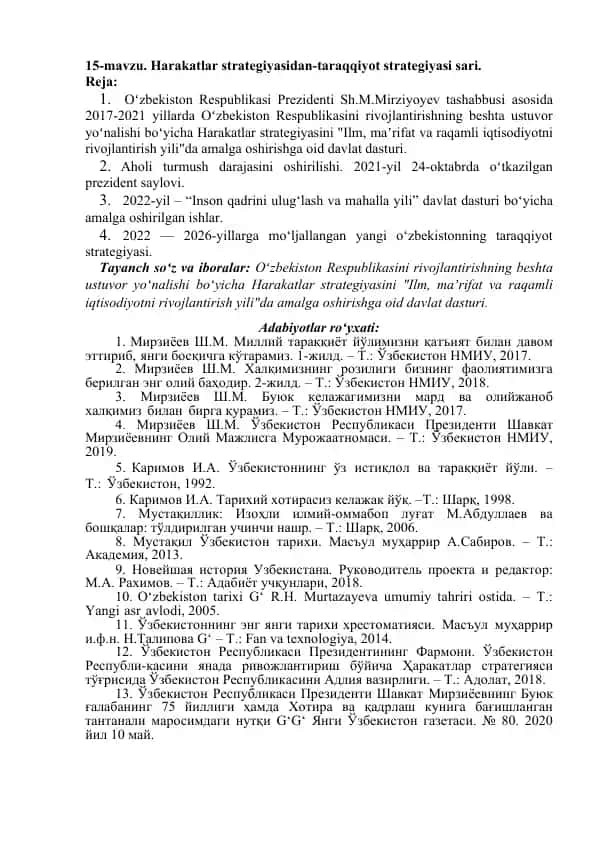Harakatlar strategiyasidan-taraqqiyot strategiyasi