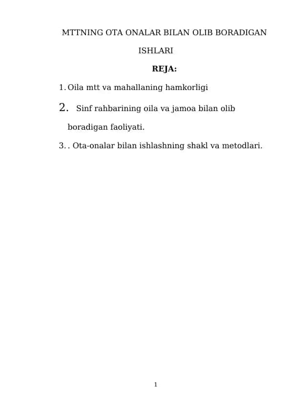 MTTNING OTA ONALAR BILAN OLIB BORADIGAN ISHLARI