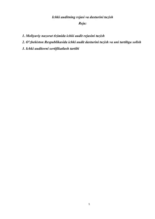 Ichki auditning rejasi va dasturini tuzish