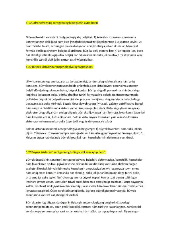 Gidronefrozning rentgenologik belgilari