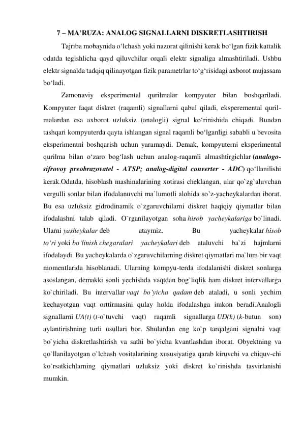 Analog-Raqamli Almashtirgichlar (ATSP/ADC)