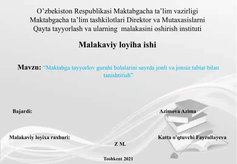 Maktabgacha ta'lim sohasida malakaviy loyihaishi