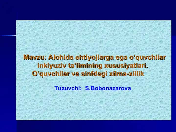 Inklyuziv ta'limning xususiyatlari