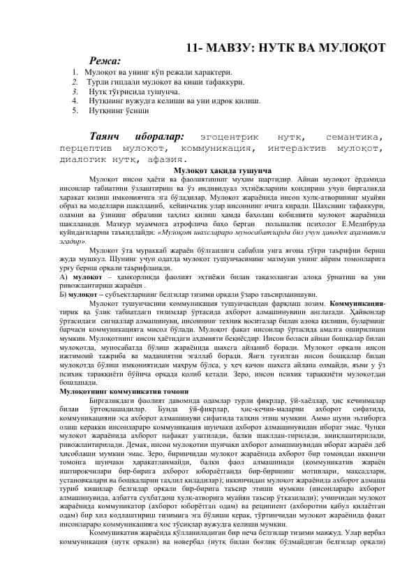 Mavzu: Nutk va Muloqot