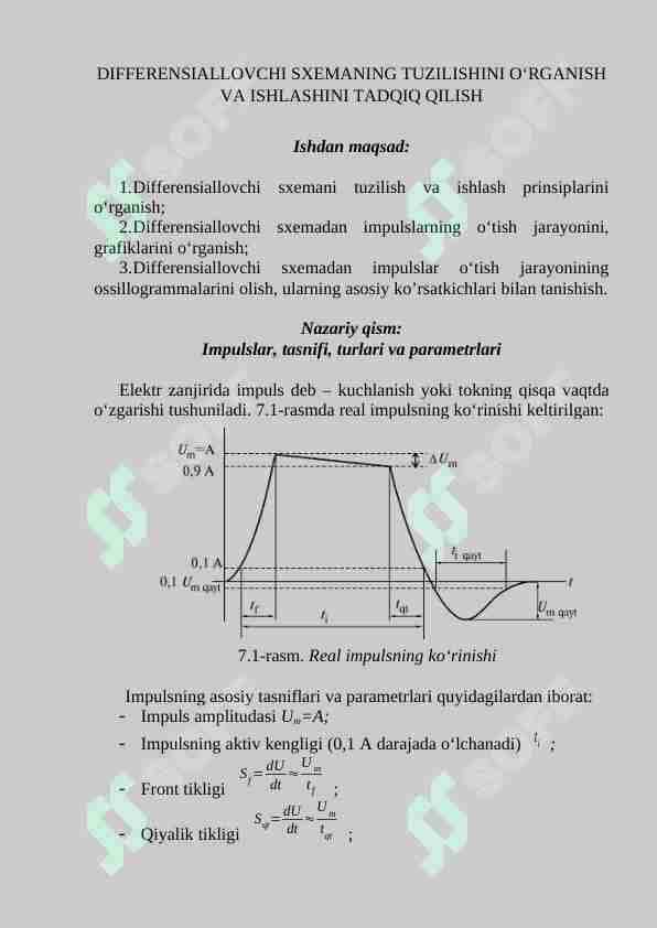 DIFFERENSIALLOVCHI SXEMANING TUZILISHINI O‘RGANISH VA ISHLASHINI TADQIQ QILISH