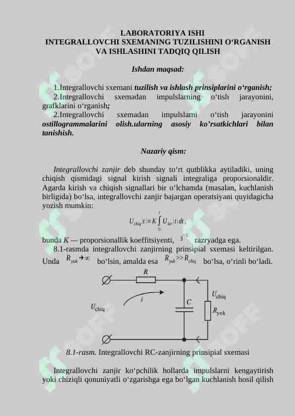INTEGRALLOVCHI SXEMANING TUZILISHINI O‘RGANISH VA ISHLASHINI TADQIQ QILISH