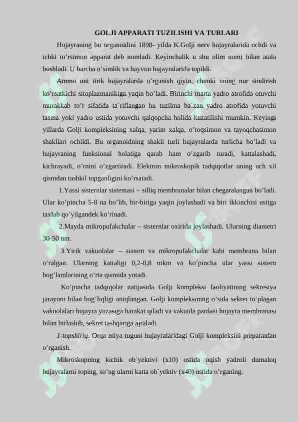 GOLJI APPARATI TUZILISHI VA TURLARI