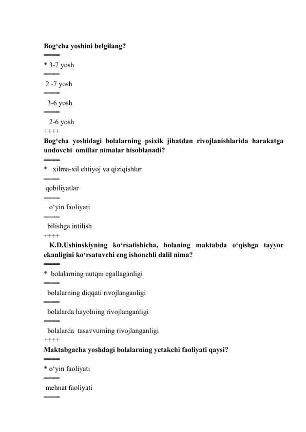 Bog‘cha yoshidagi bolalarning psixologik rivojlanishi