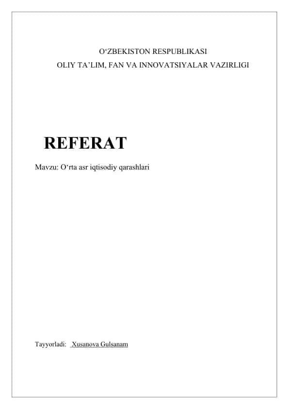 O‘rta asr iqtisodiy qarashlari