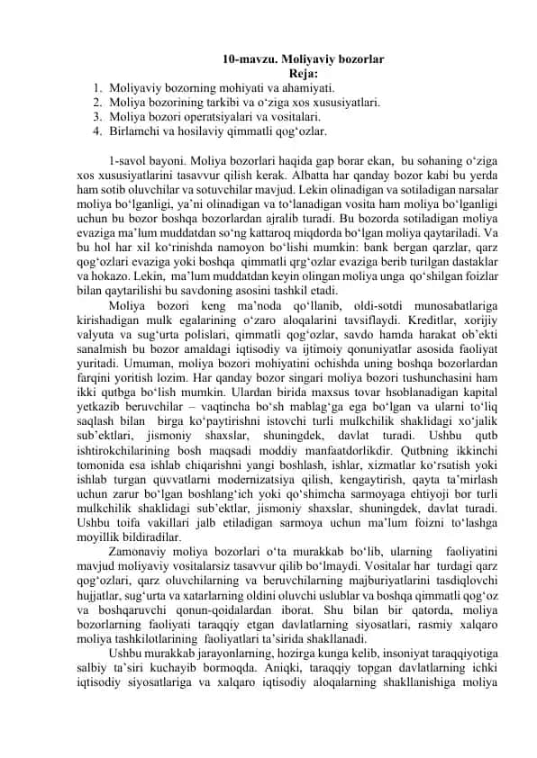 Moliyaviy bozorlar