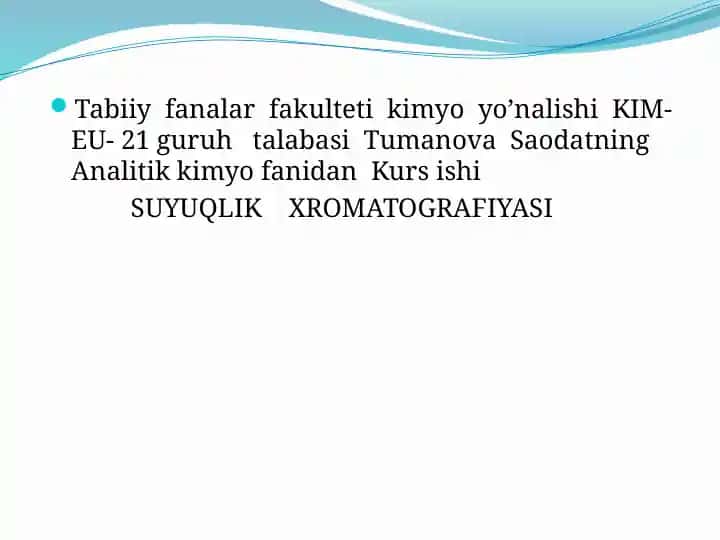 Suyuqlik Xromatografiyasi Kursi