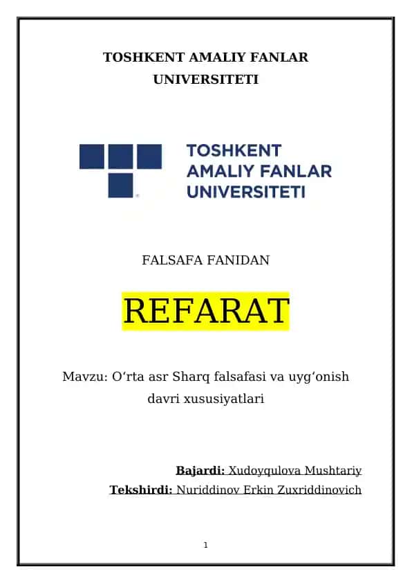 Oʻrta asr Sharq falsafasi va uygʻonish davri xususiyatlari