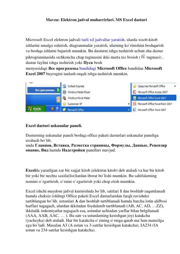 Microsoft Excel elektron jadval muharrirlari